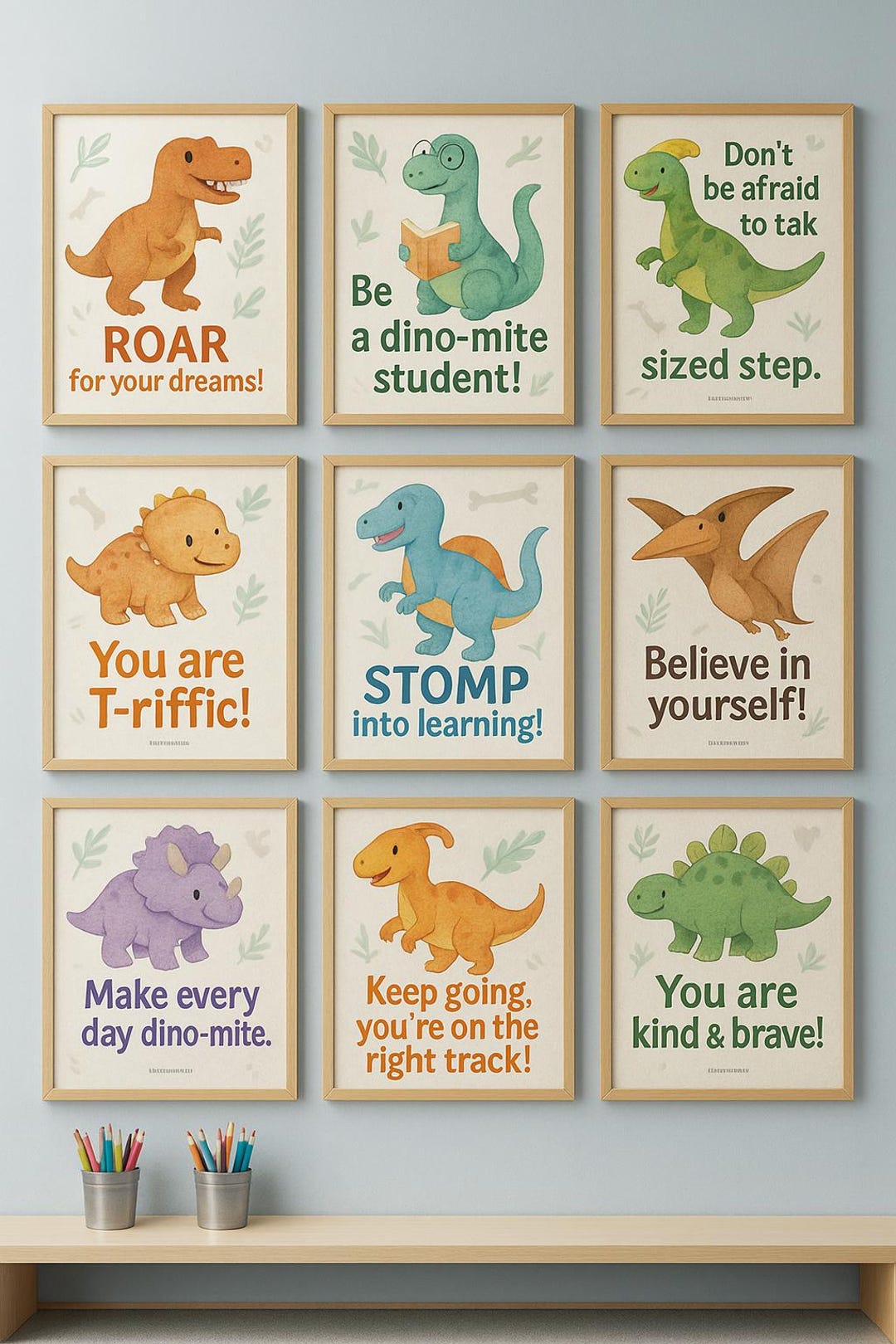 Dinosaur Motivational Posters: Watercolor Dino Art for Kids (digital ...
