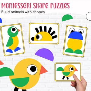 Printable Montessori Animal Shape Puzzle | Tangram Animals Pattern Block STEM Puzzles for Toddlers, Preschool & Homeschool