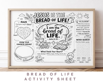Bread of Life Sunday School Coloring Activity Placemat, Lesson for Kids Bible Church Printable Activity Sheet