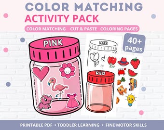 Actividad de combinación de colores para niños en edad preescolar: Libro de actividades para niños pequeños, imprimibles en color, materiales interactivos Montessori, plan de estudios para educación en el hogar.
