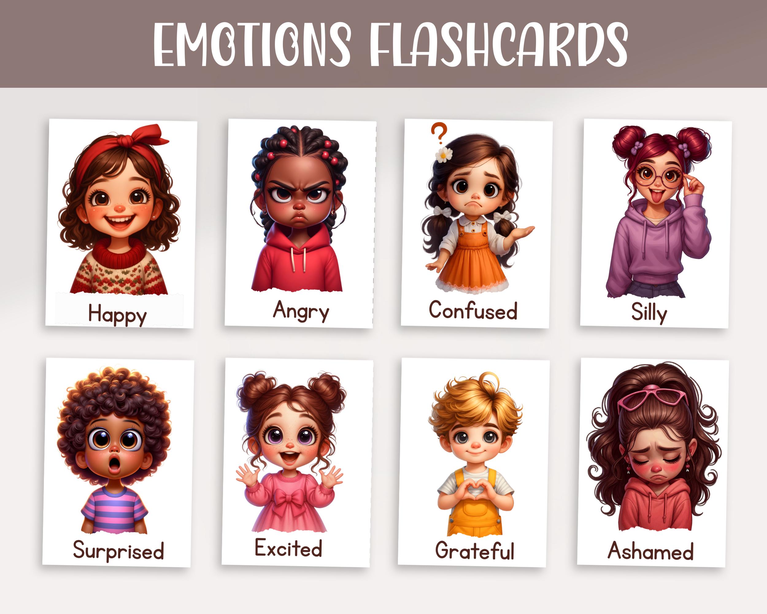 32 Emotions Flashcards for Kids Printable | Montessori Feelings Cards ...
