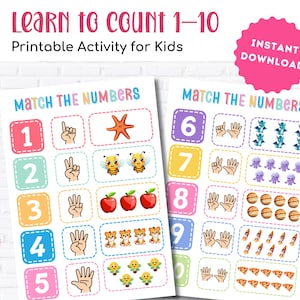 Counting 1–10 Printable Worksheets for Preschool Curriculum | Number Matching Activity | Montessori Math Game for Homeschool & Kindergarten