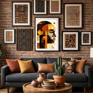 Afrohemian Abstract Portrait Art – Modern African Boho Wall Art in Earth Tones