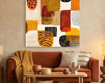 Afrohemian Abstract Wall Art – African Boho Art Print in Earth Tones, Modern Geometric Decor