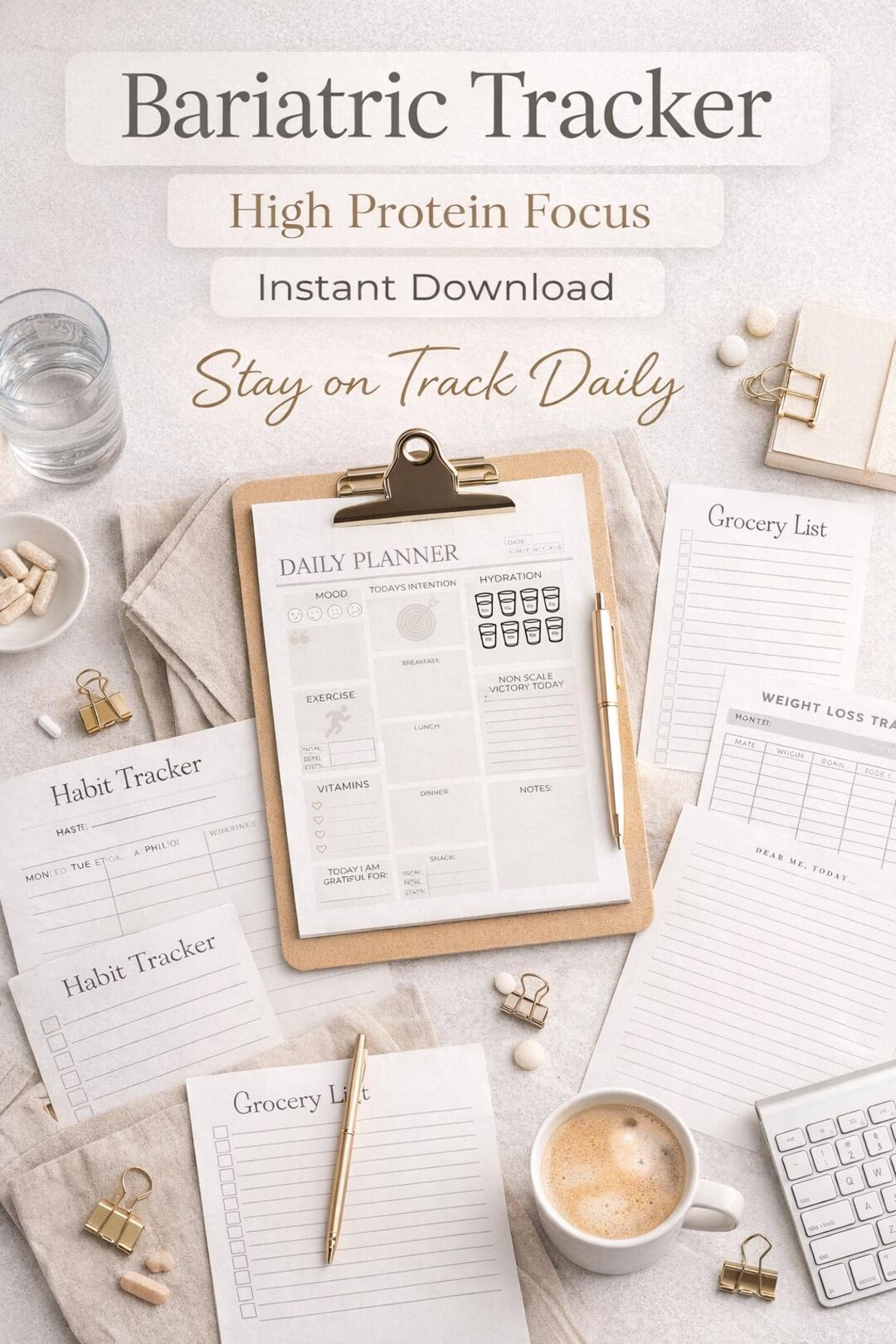Bariatric Weight Loss Tracker Printable | High Protein Meal Planner ...