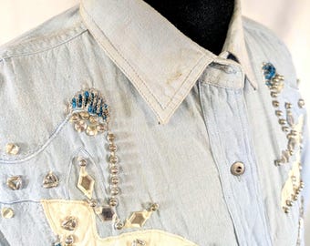 Beaded Blue Rhinestone Western Shirt