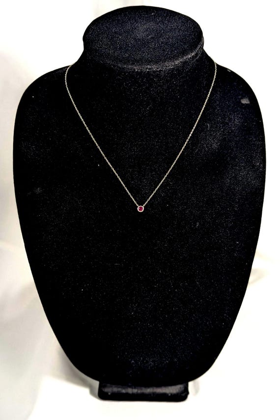 Dainty .24ct Lab-Created Ruby Solitaire Necklace … - image 1