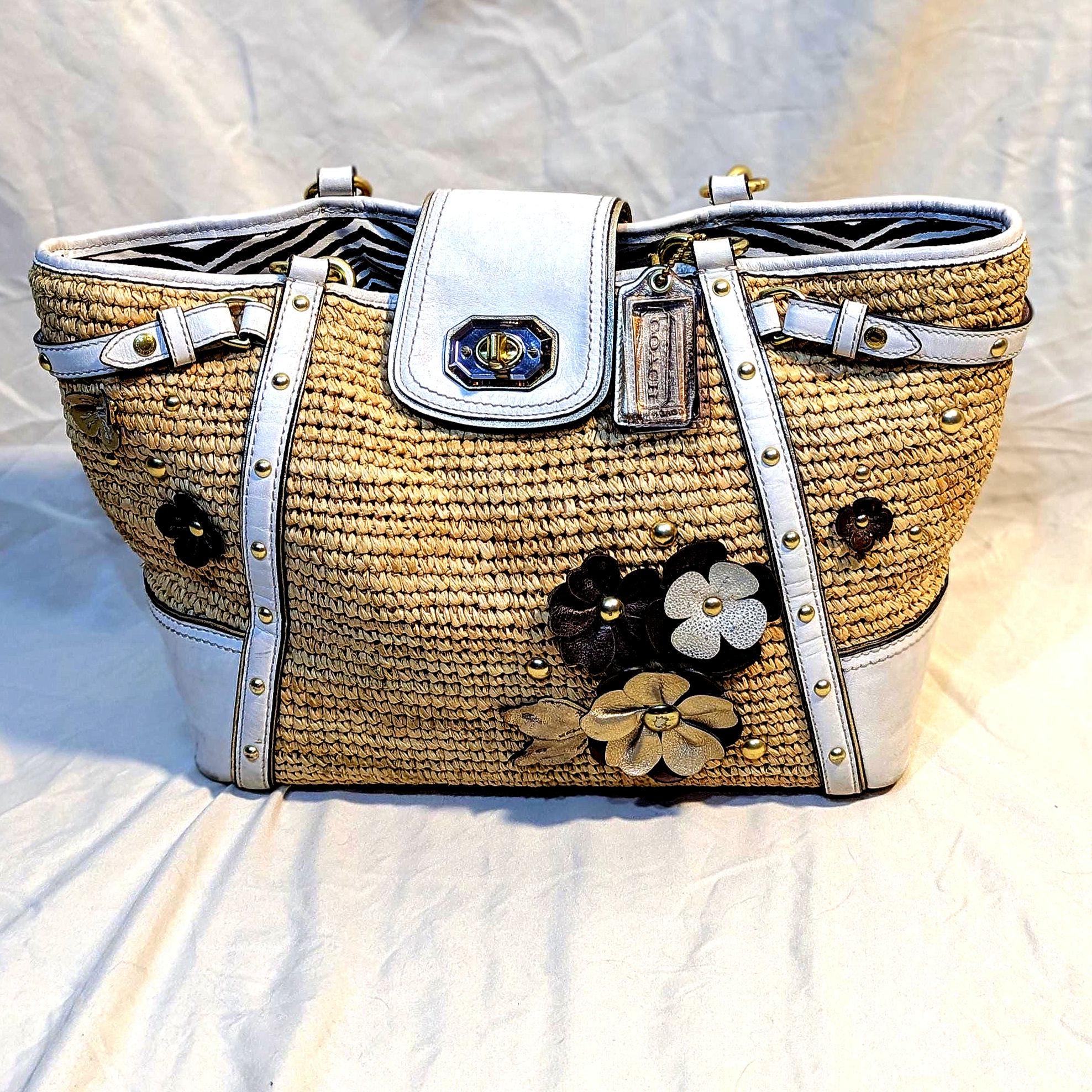 Coach Hamptons Straw & Leather Tote Bag - Etsy