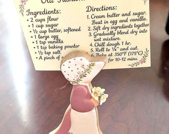 Vintage Sunbonnet Sue Wooden Recipe Card Holder Memo Note Stand