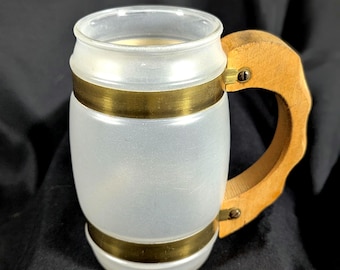 Vintage Siestaware Mug: Frosted Glass, Wood Handle