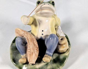 Charming Fishing Frog Figurine