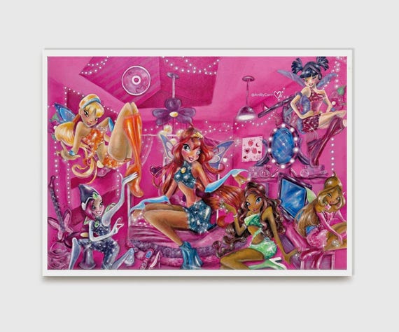 Magical Girl Fairy Bedroom Art Print | Pink Fantasy Room Decor | Y2K Fairycore Wall Art