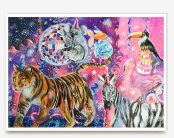 Party Animals Birthday Wall Art| Quirky Home Decor| Maximalist Room Decor