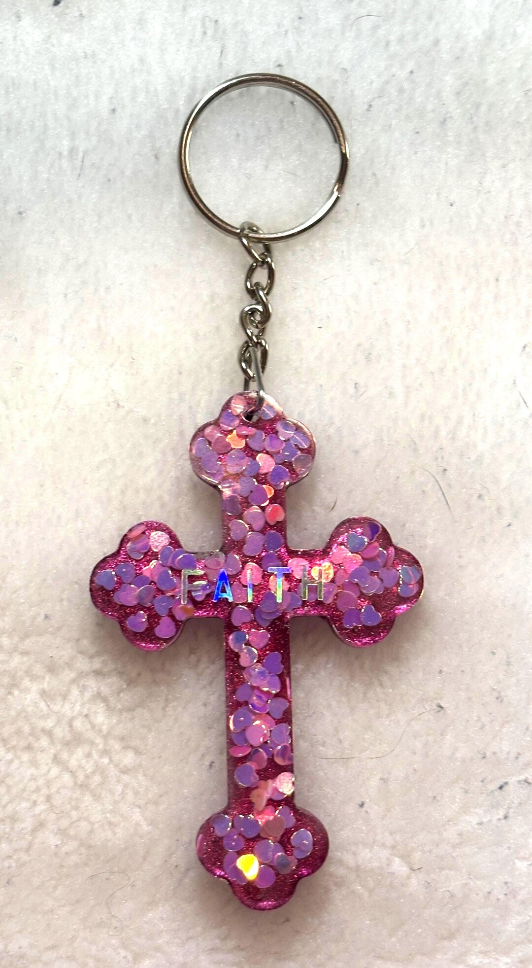 Pink Glitter Cross Keychain – Faith- Handmade Resin Religious Gift - Etsy