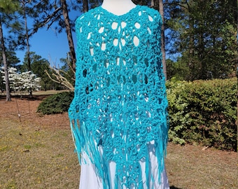 MADE TO ORDER (With Fringe) Crochet Poncho, Crochet Shawl, Knit Shawl, Knit Poncho, Ruana, Bohemian Poncho, Kimono Cardigan, Kimono Jacket