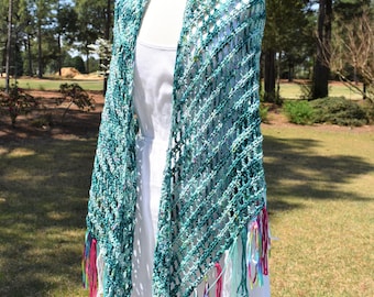 MADE TO ORDER Crochet Triangle Shawl, Fringed Shawl, Boho Shawl, Crochet Wrap, Oversized Scarf, Knit Shawl, Knit Wrap, Wrap Skirt, Sari