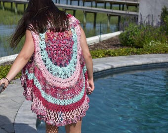 MADE TO ORDER Crochet Circle Vest, Crochet Mandala Vest, Circular Vest, Bohemian Circle Vest, Hippie Vest, Boho Vest, Lotus Vest, Gypsy Vest