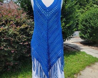 Crochet Dress, Sleeveless Dress, Tank Dress, Crochet Tunic, Bohemian Dress, Fringed Dress, Swim Suit Cover Up, Beach Wear, Festival Outfit