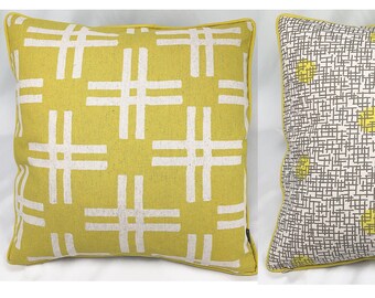 Skinny laMinx |  18x18 TAKE2Pillow® Cover | WEFT Sunray + GRIDLY Lemon Fog