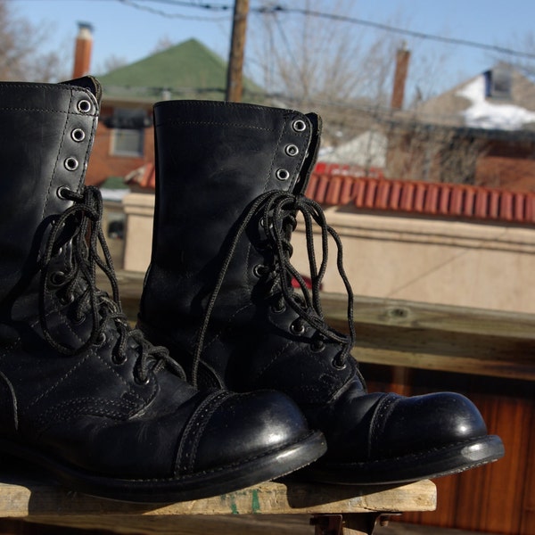 Vtg. Leather Steele Toe GRUNGE Combat Military Boots Womens 8 1/2 Mens 7 D