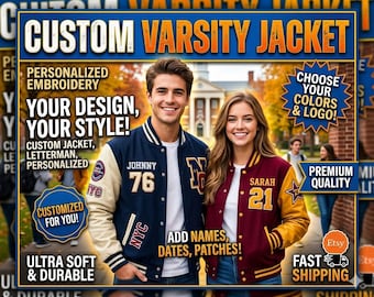 Custom Varsity Letterman Jacket, Personalized Name Embroidery, Team Uniform, Unisex Style