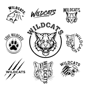 Wildcat SVG Bundle, Wildcat School Spirit Svg, Mascot Head Svg, Wildcat Silhouette, Wildcat Face PNG, Shirt Svg, Cricut Cut Files.