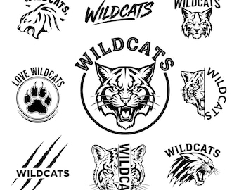 Wildcat SVG Bundle, Wildcat School Spirit Svg, Mascot Head Svg, Wildcat Silhouette, Wildcat Face PNG, Shirt Svg, Cricut Cut Files.