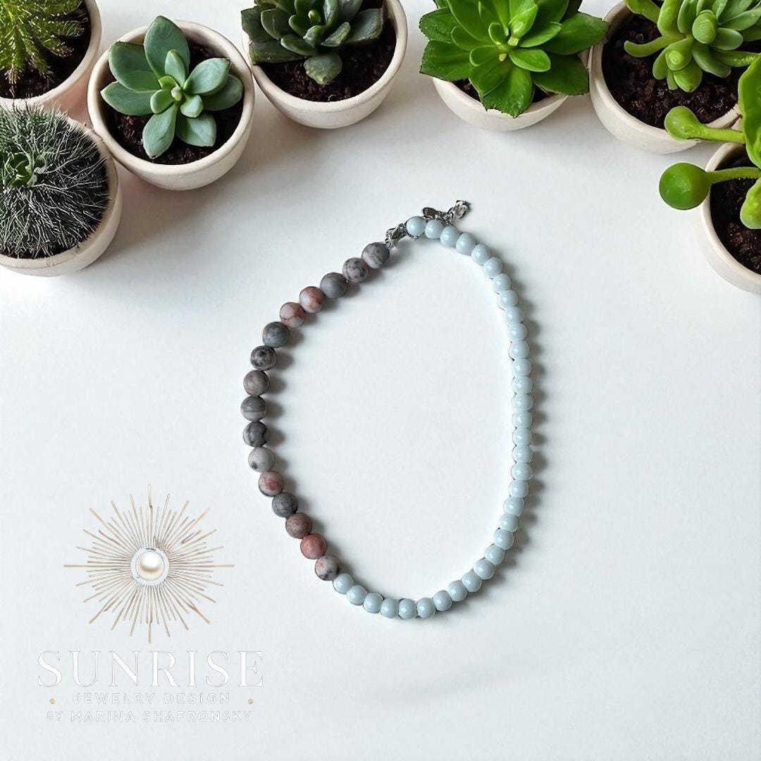 White Harmony – White Jade & Rhodonite Handmade Gemstone Necklace - Etsy