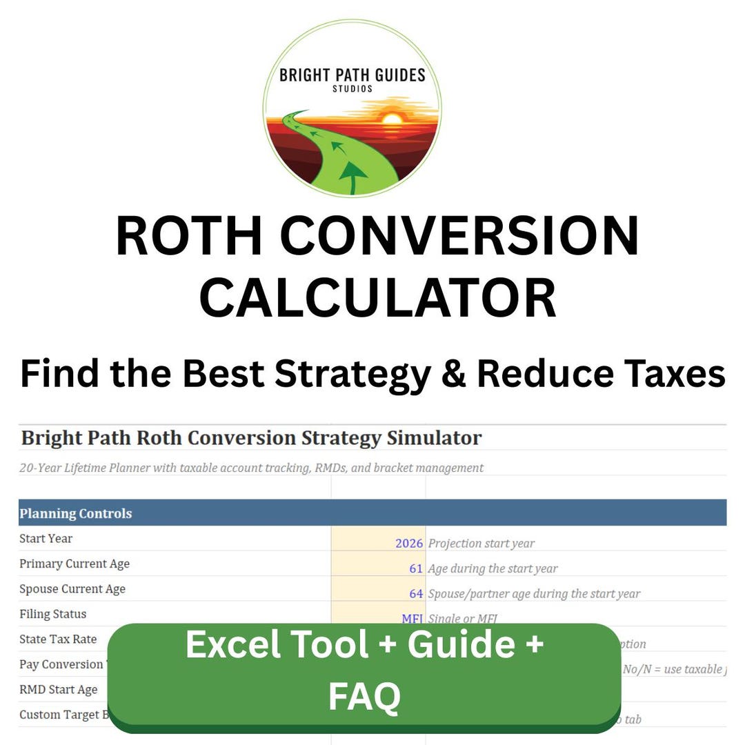 Roth Conversion Calculator Excel | IRA to Roth Strategy Planner | Tax ...