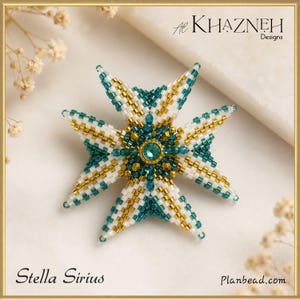 Tutorial de estrella 3D con puntada peyote, STELLA SIRIUS, diseño de Al Khazneh, descarga en PDF.