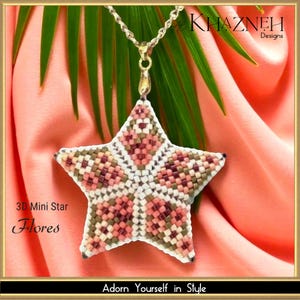 Patrón de estrella 3D con puntada peyote, FLORES, diseño de Al Khazneh, descarga en PDF.