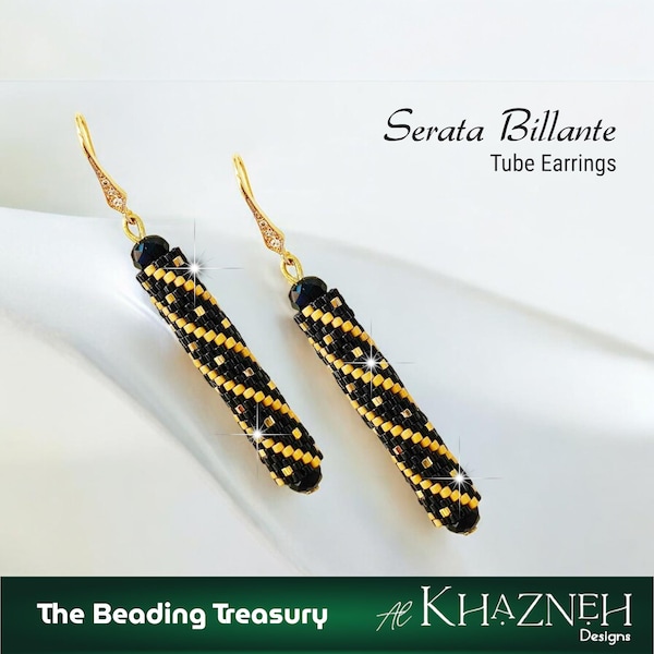 Peyote Stitch Beaded Tube Earring Pattern, SERATA BILLANTE, Al Khazneh design, PDF Download