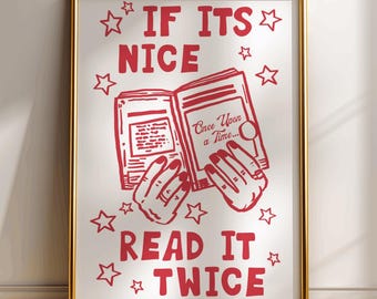 Book Wall Art Reading Print, Reading Print, Hand Drawn Retro Bookish Wall Art, Reading Quote Poster, Reading Room Poster, Digital Download