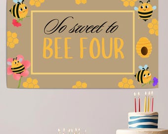 Editable Birthday Banner Template, Bee Themed Birthday Banner, Digital Template, Bee party, Sweet to Bee, Instant Download, Canva, Any Age