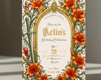 Throne of Glass Birthday Invitation, Terrasen Invitation Template, Fantasy Birthday Invite, Aelin Inspired Party, Editable Canva Template
