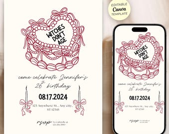 Witches Don't Age Party Invite, Editable Party Invitation, Witches Dont Age, Witch Birthday, Canva Editable, Print and Mobile Invitation