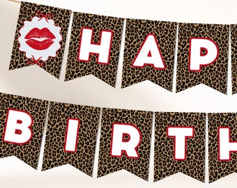 Printable Cheetah Print Birthday Banner, Cheetah Birthday Decor, Happy Birthday Bunting Banner (Digital Download)