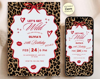Cheetah Birthday Invitation, Let's Get Wild, Cheetah Print Invite, Editable Canva Template, Cheetah Birthday Party Invitation