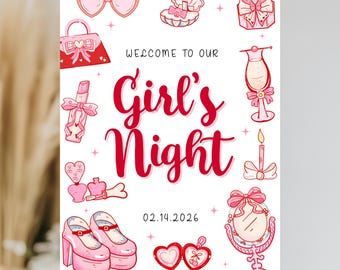 Girls Night Welcome Sign, Editable Girl's Night Party Poster Friends Signage Party Decor Girls Night, Canva Template, Digital Download