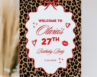 Cheetah Print Birthday Welcome Sign, Cheetah Party Sign, Editable Canva Template, Cheetah Birthday Theme, Digital Download