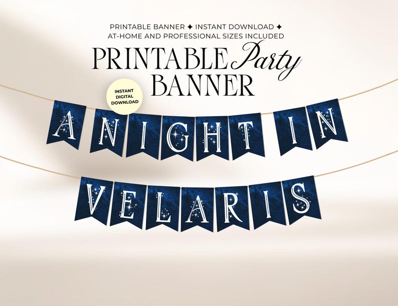 „Eine Nacht in Velaris“-Banner, druckbares ACOTAR-Banner, Fantasy-Geburtstagsdeko, ACOTAR-Junggesellinnenabschied, Sarah L. Maas-Fans (Digitaler Download) Bild 1