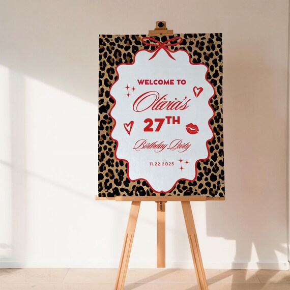 Cheetah Print Welcome Sign, Birthday Party Welcome Sign, Editable Canva Template, Cheetah Birthday, Girls Night Out