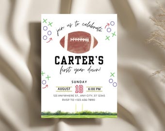 Football First Birthday Invitation, First Year Down Birthday Invite, Printable Invite, Boy 1st Birthday, Editable Template, Digital Download