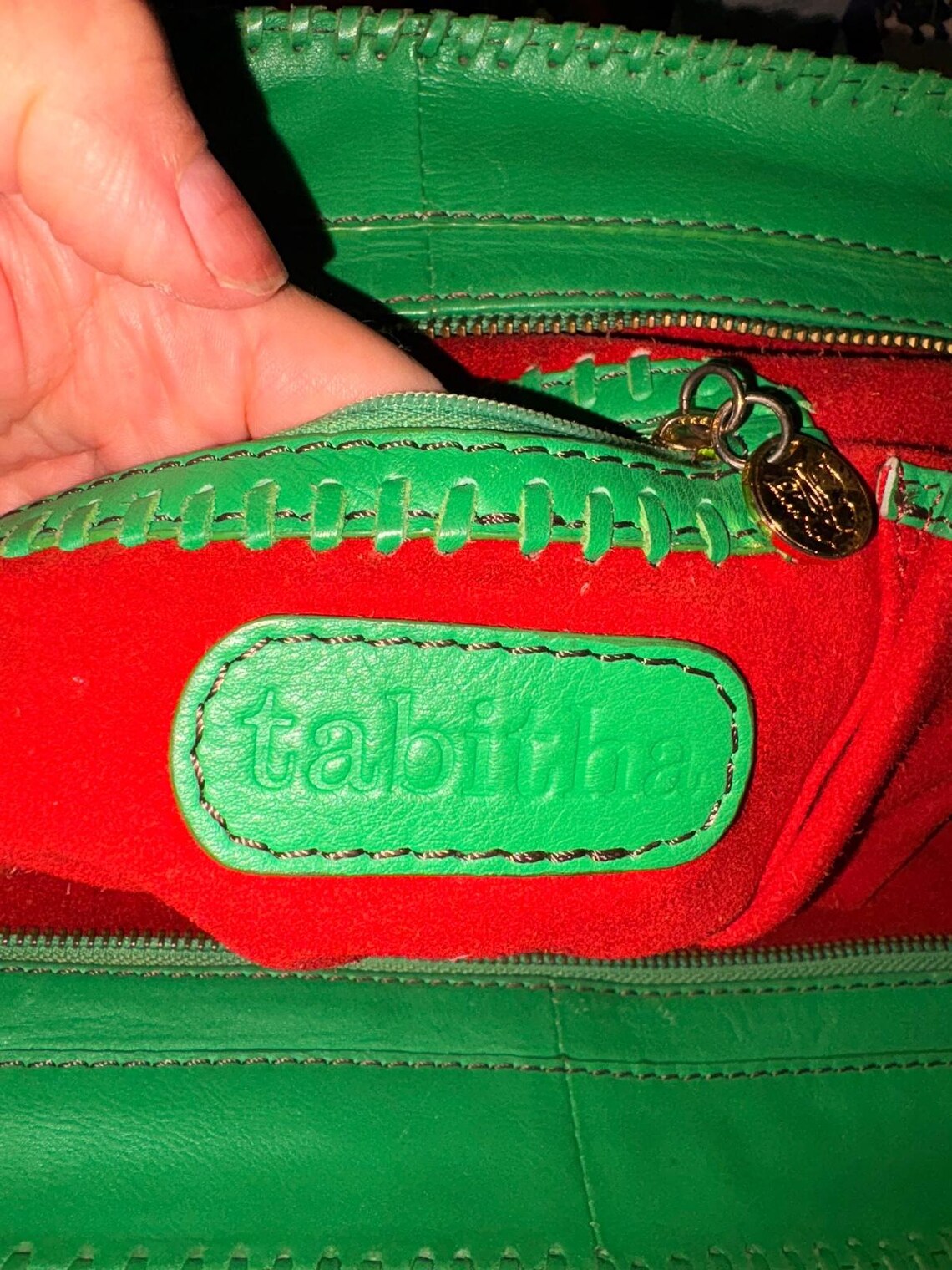 Tabitha Vintage Leather Bag Green Braided Handle Tassel Boho Shoulder Handbag, photo 3 of 5
