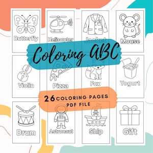 Alphabet Coloring Pages for Kids - 26 Printable ABC Worksheets, Fun Educational Activity, Instant Download