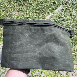 Hand Crafted Waxed Canvas  Zipper Pouch Large - Size of Bank Bag - Nicknamed "Bill Bag"