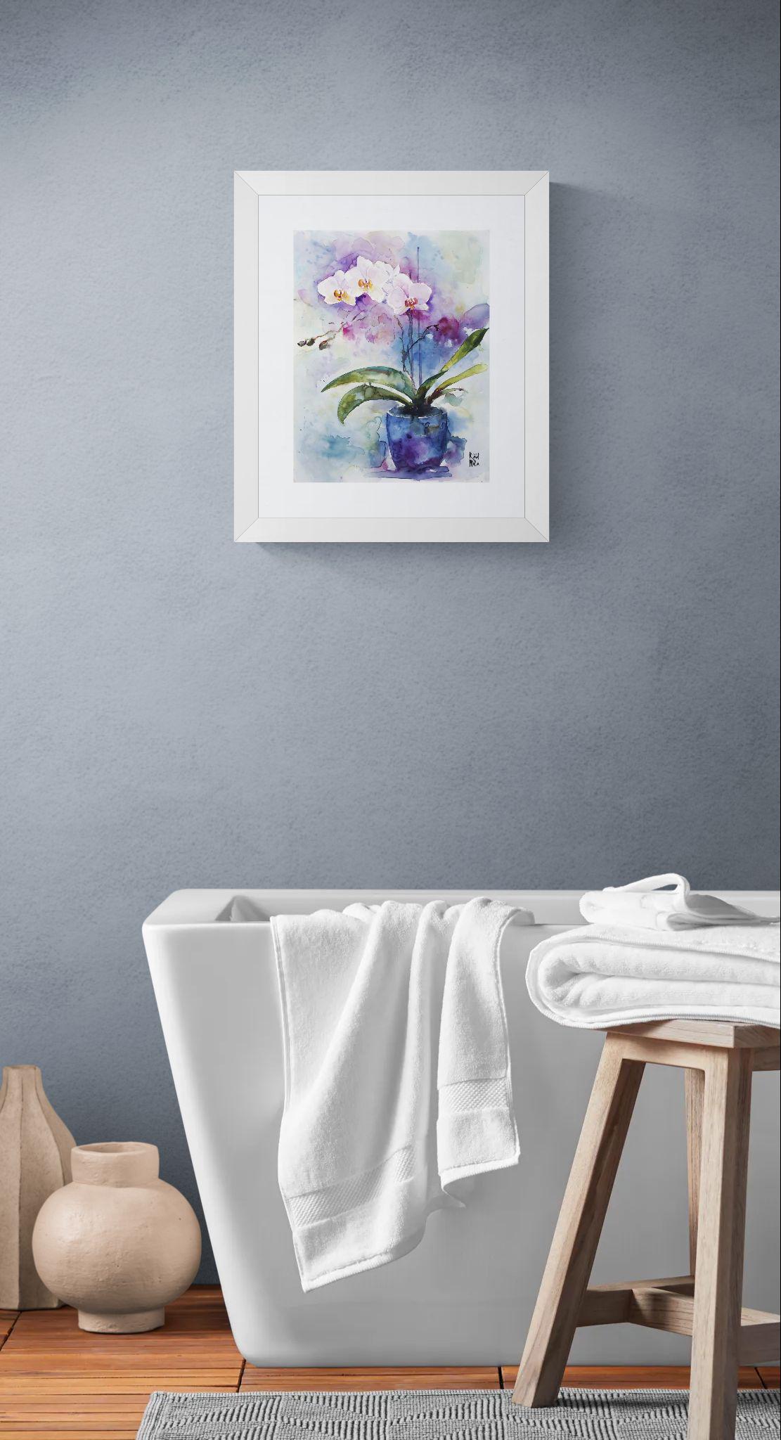 Original White Orchid Watercolor, Phalaenopsis Flower Painting, Zen Spa ...