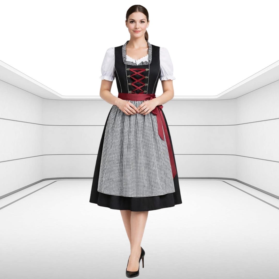 Black 3-piece Dirndl - Traditional Austrian Dress With White Blouse ...