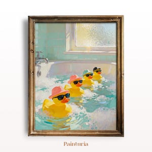 Funny Bathroom Decor | Retro Rubber Ducks Painting (Digital Download)