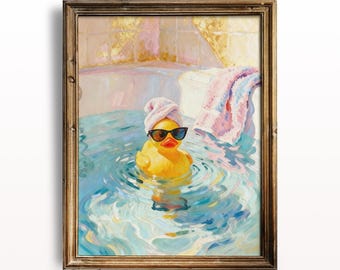 Pastel Spa Rubber Duck Print: Girly Bathroom Decor Wall Art, Printable Digital Download